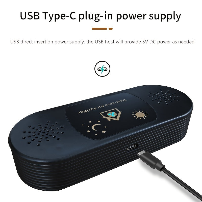 Dual-Core USB Air Purifier for Small Spaces Odor Smoke Eliminator Smoke Free