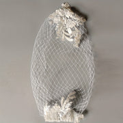 Vintage Lace Veil with Hand-Sewn Grid Design for Weddings and Photoshoots
