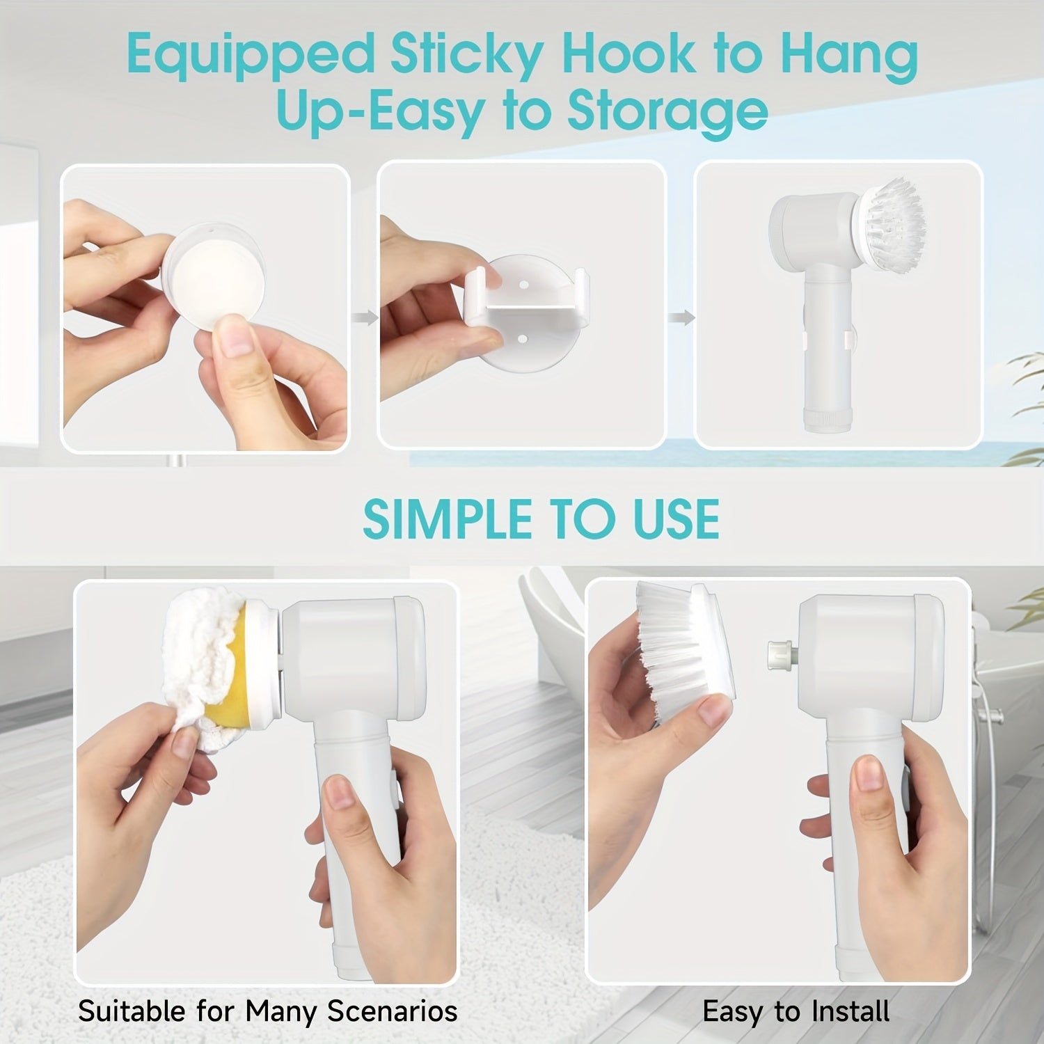 8-in-1 Cordless Electric Spin Scrubber for Bathroom Kitchen Floor Wall Cleaning