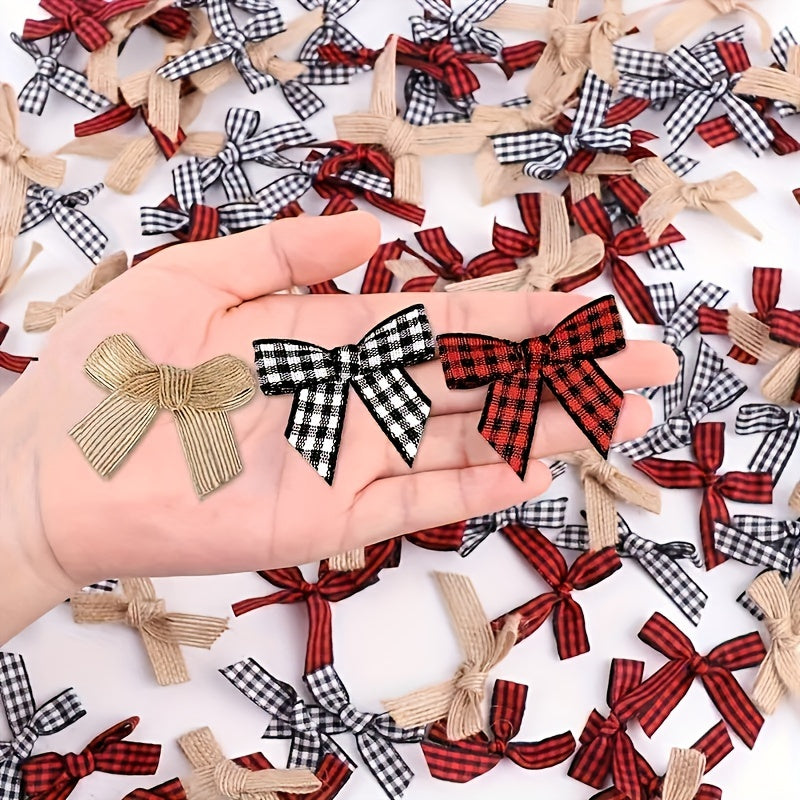 Mini Red and Black Plaid Ribbon Bows for Christmas Holiday Decor 30 Pack