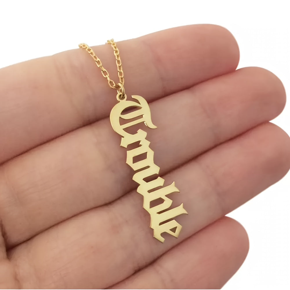 Unisex Gothic Style Old English Name Pendant Necklace 18K Gold Plated Stainless Steel