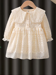 Girls' Long Sleeve Lace Dress Solid Color Flared Polyester All Seasons