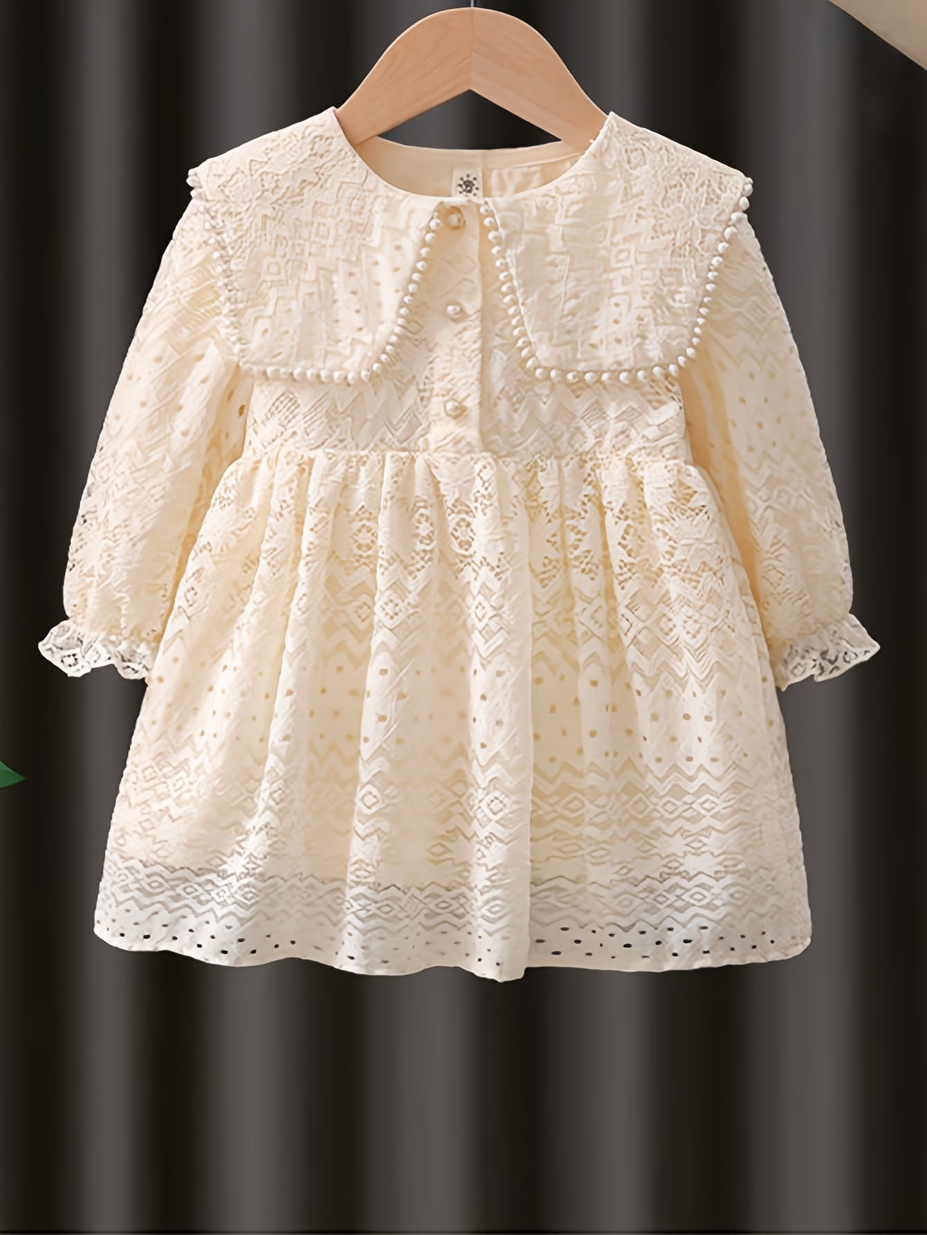 Girls' Long Sleeve Lace Dress Solid Color Flared Polyester All Seasons