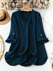 Plus Size Women's Elegant V-Neck Blouse with Button Details Polyester Woven Shirt