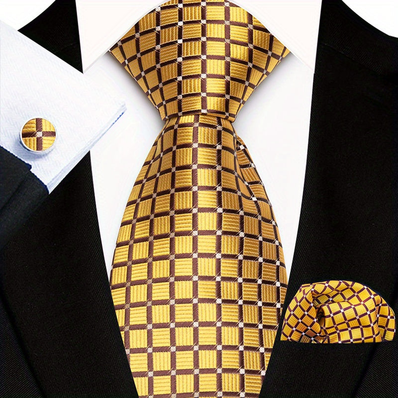 Men's Floral Paisley Striped Plaid Necktie Handkerchief Cufflinks for Formal Events