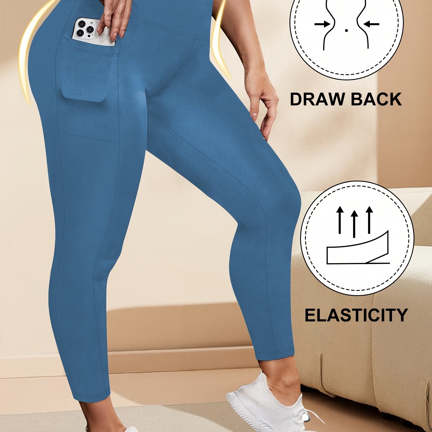Women's High-Waisted Elastic Slimming Leggings with Side Pockets