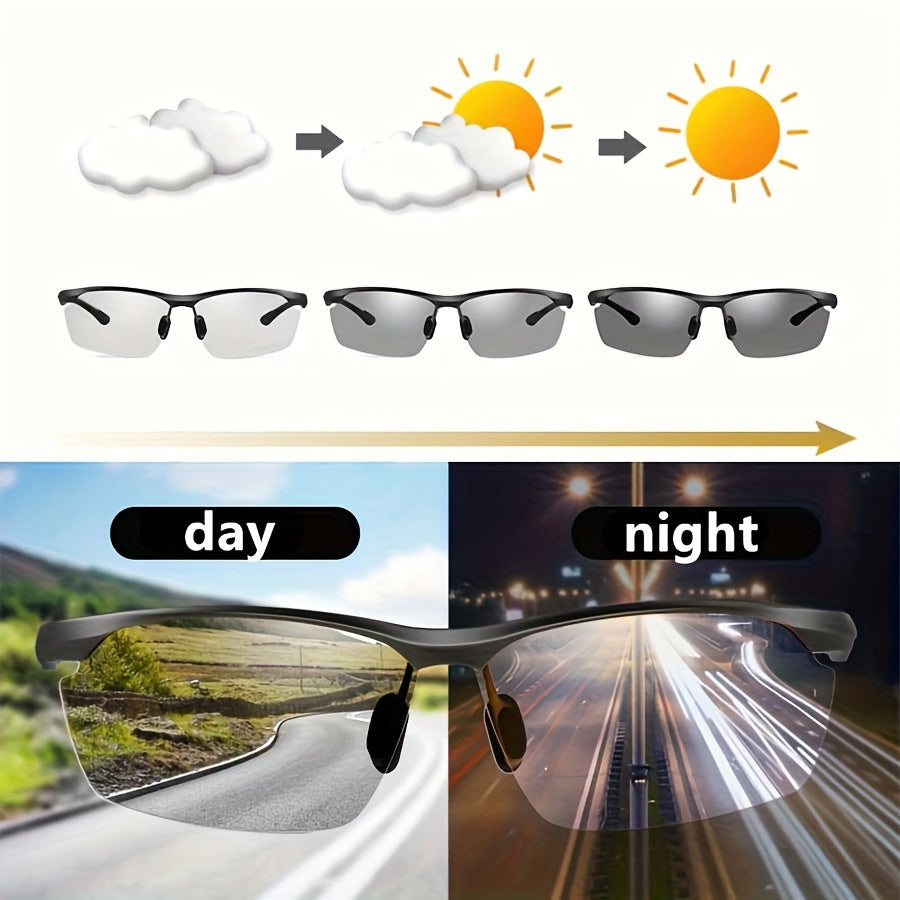 Unisex Photochromic Plastic Half-Rim Sunglasses for Outdoor Activities