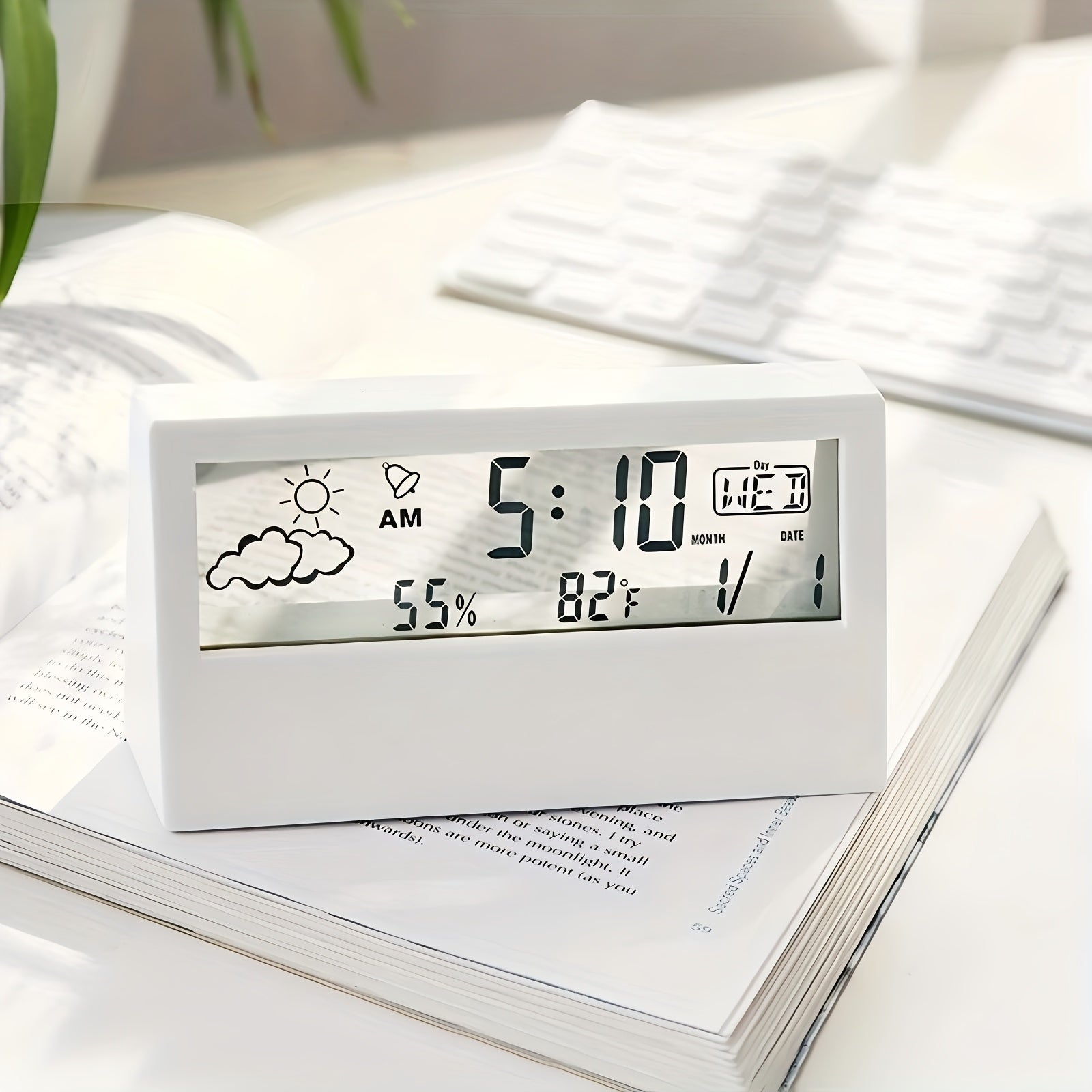 Digital LED Clock with Weather Temperature and Humidity Display Battery Operated
