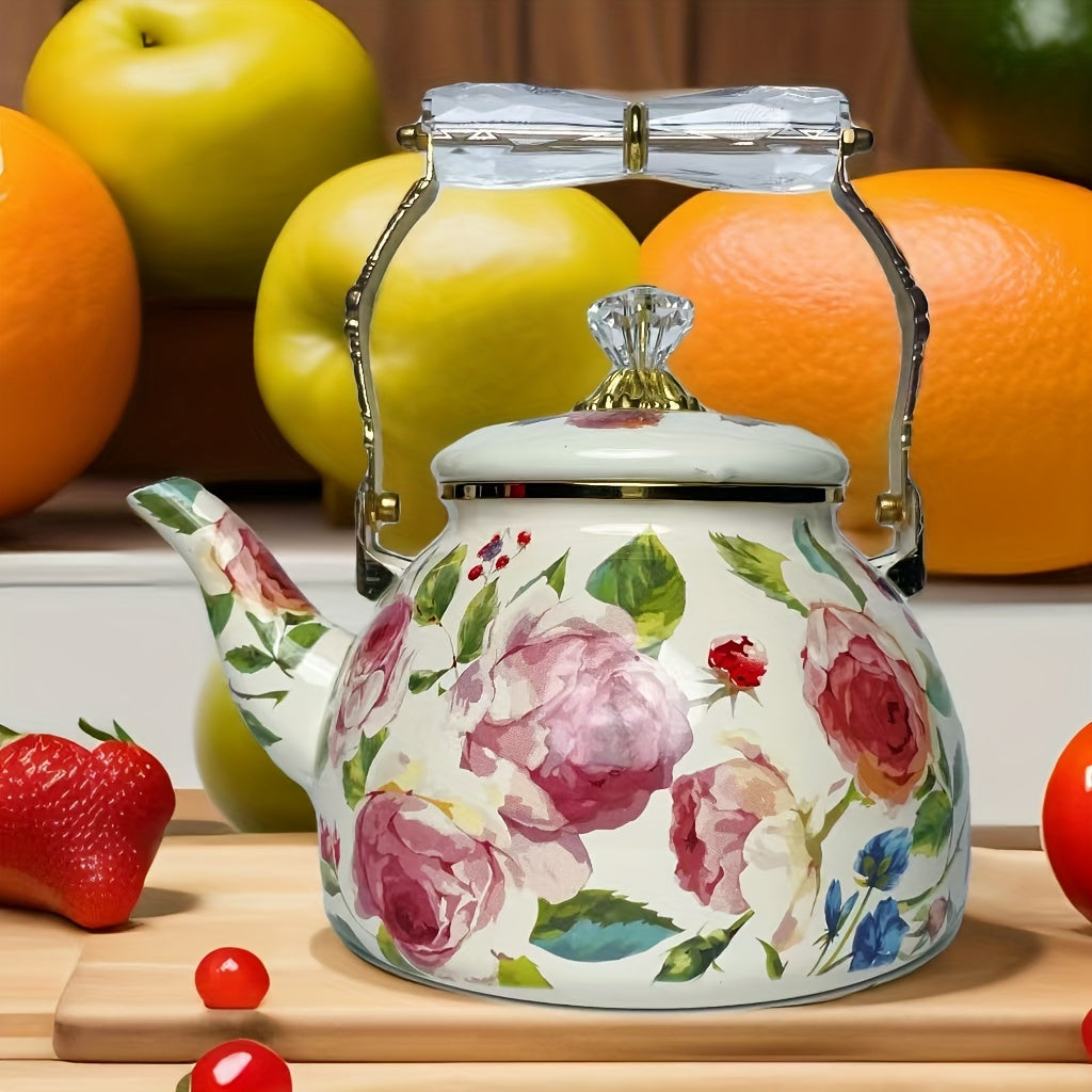 Enamel Double Handle Stew Pot 2.8L Floral Design Induction Gas Stove