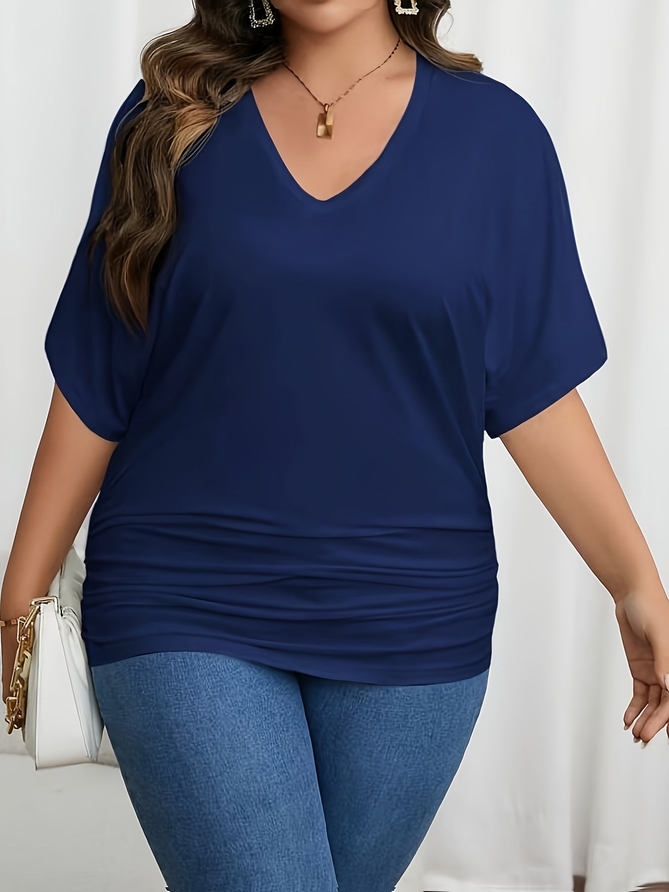 Plus Size V-Neck T-Shirt Women Short Sleeve Casual Spring Summer