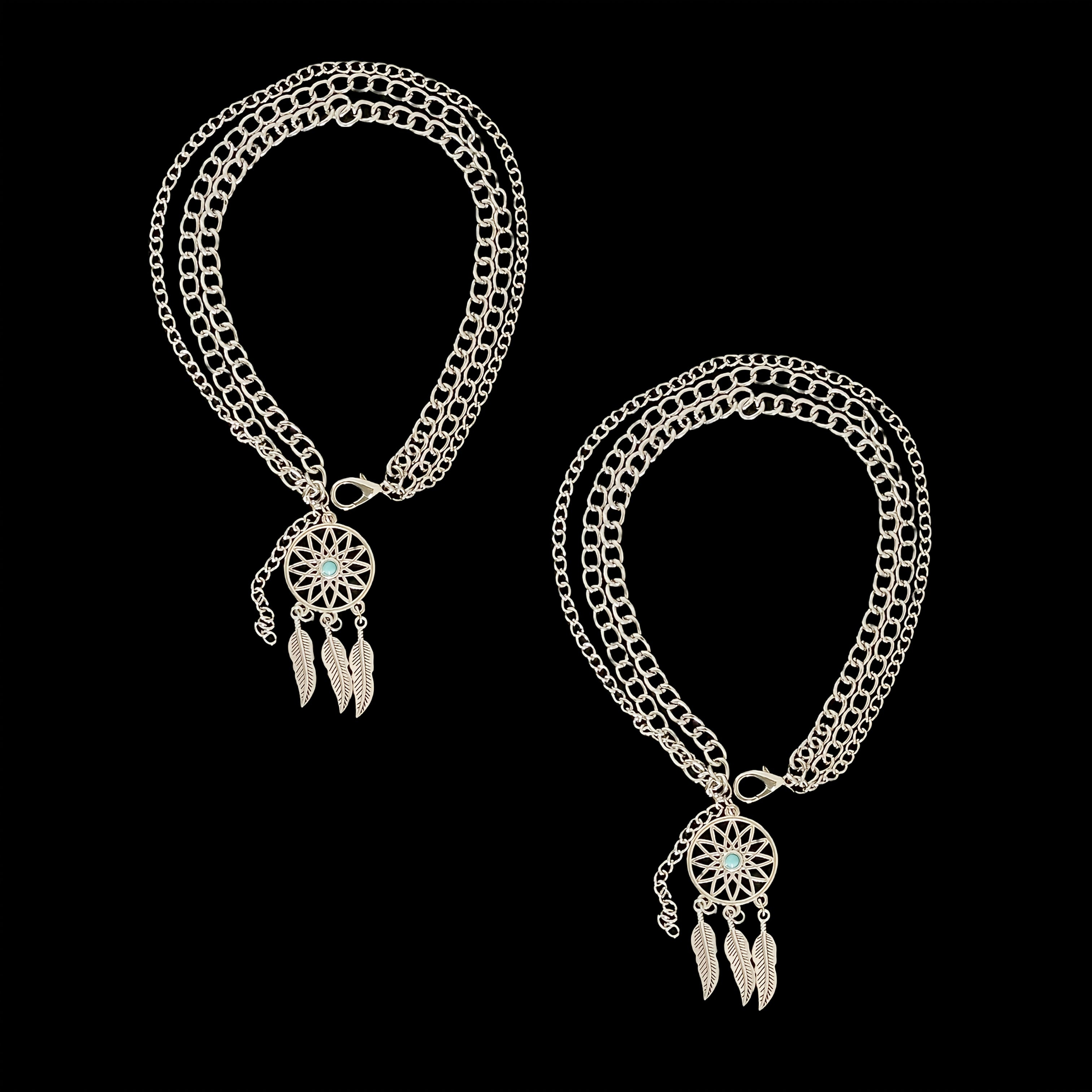 Women's Vintage Iron Boot Chain Jewelry with Tassels and Turquoise Details