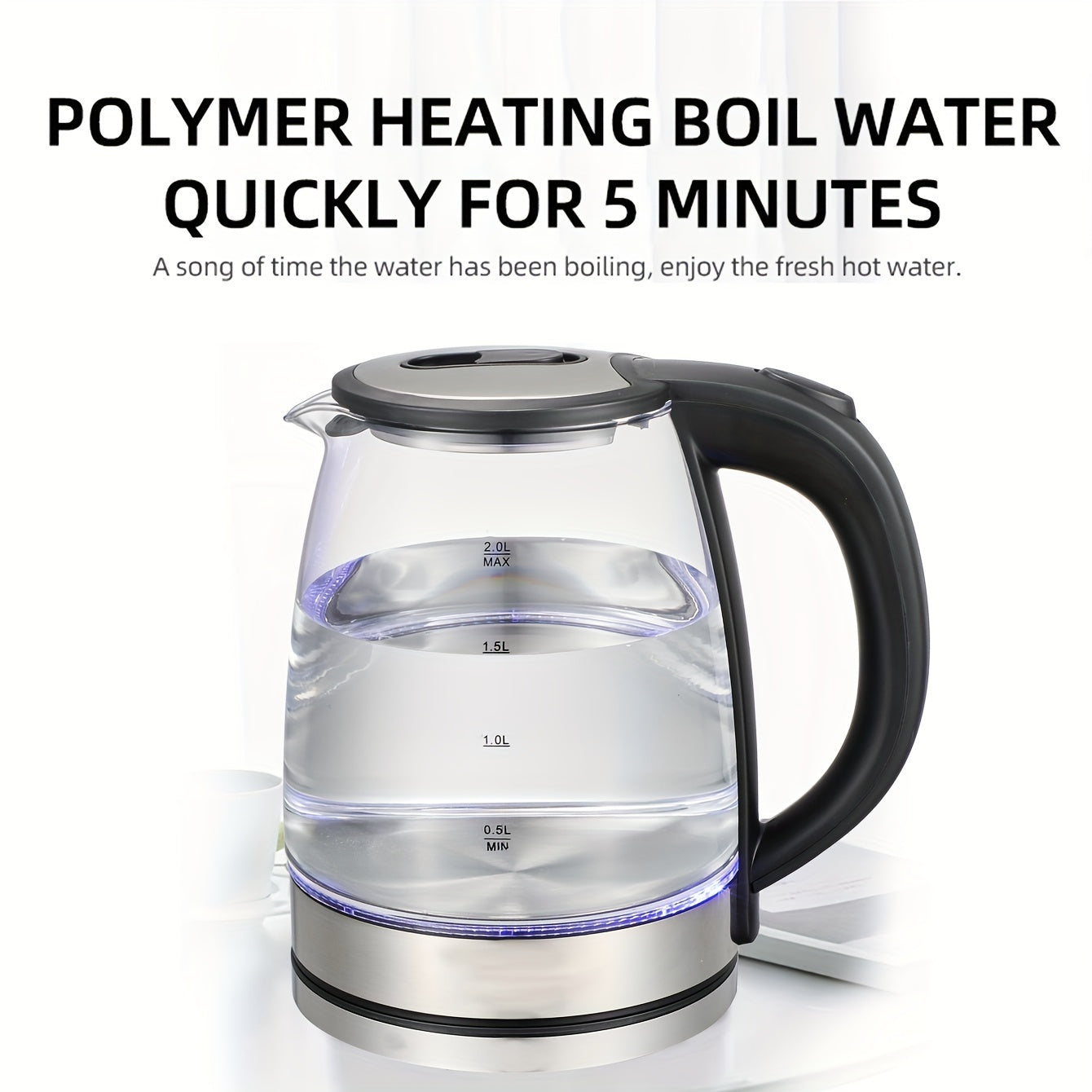 1 dona FLZH Elektron Shisha Choynak, 2.0L, Tez Qaynatish, Moviy Yorug'lik, Noxush Metall Filtri, Keng Ochiq, 220-240V Yevropa Ustuni, Hidi Yo'q, Og'ir Metallsiz, Choy va Issiq Suv Uchun