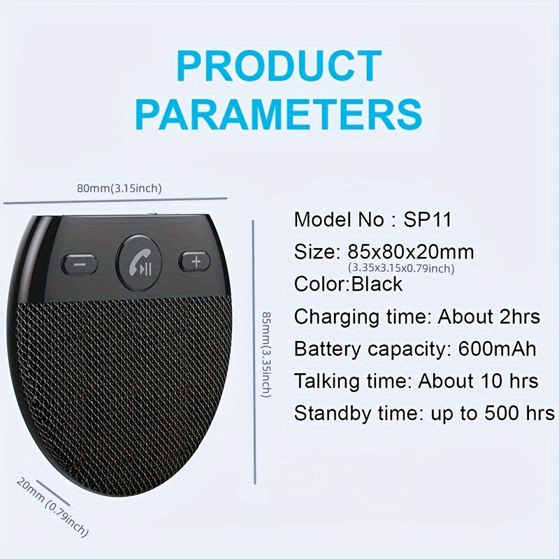 Wireless Car Speakerphone Hands-Free Sun Visor Music Player Black