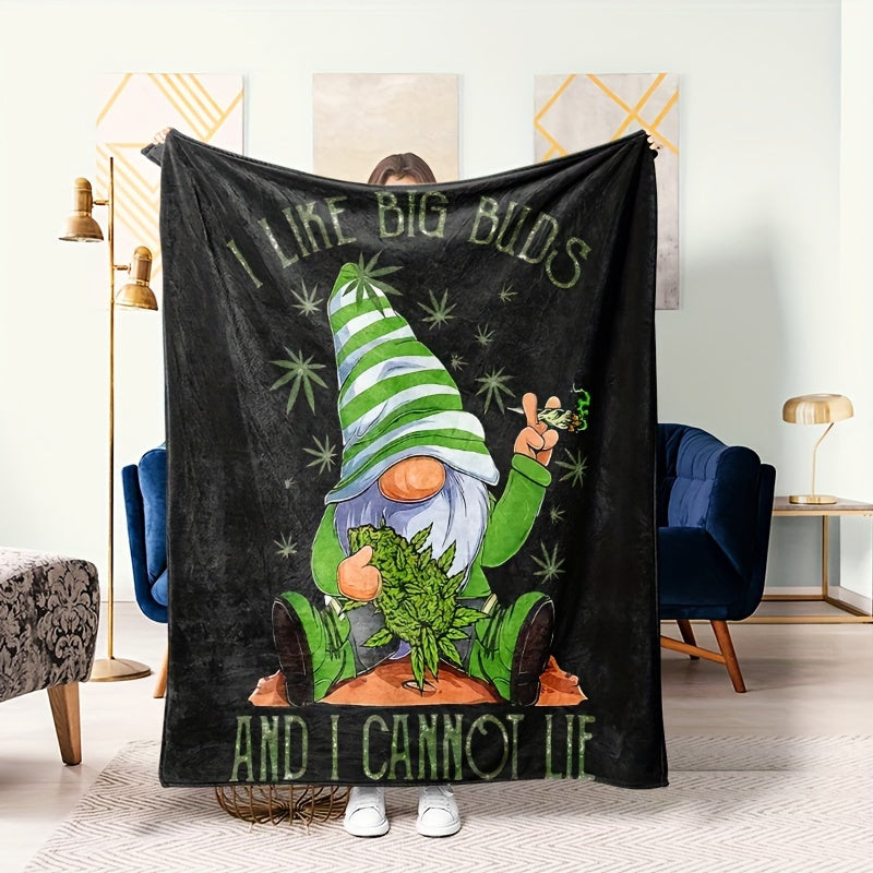 Flannel Throw Blanket Gnome Leaf Design Soft Polyester Knit for Bed Sofa Home Decor