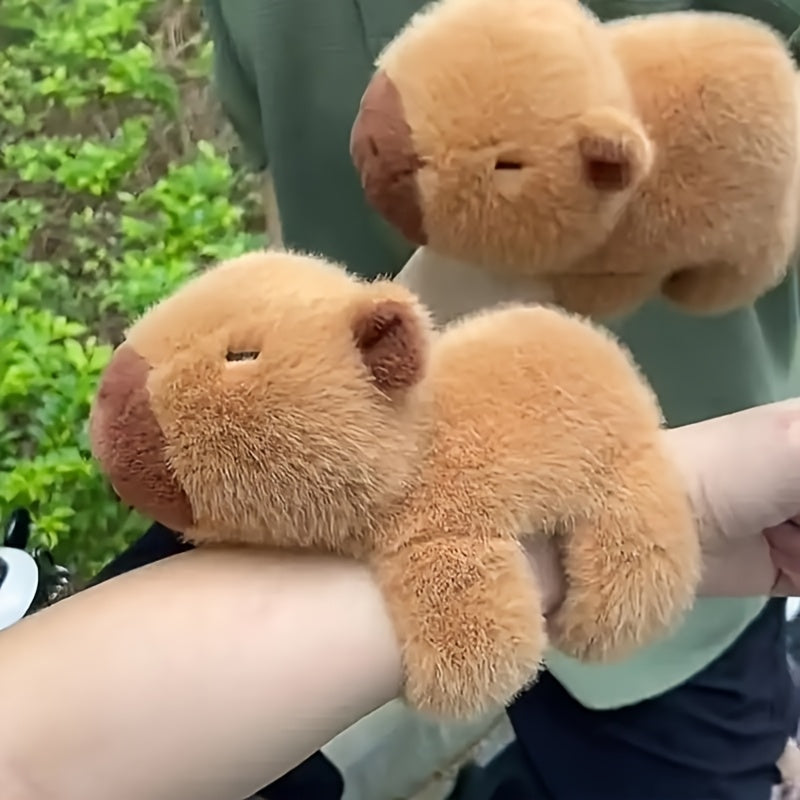 Cute Capybara Plush Toy Wristband Dark Brown Guinea Pig Keychain for Kids and Adults