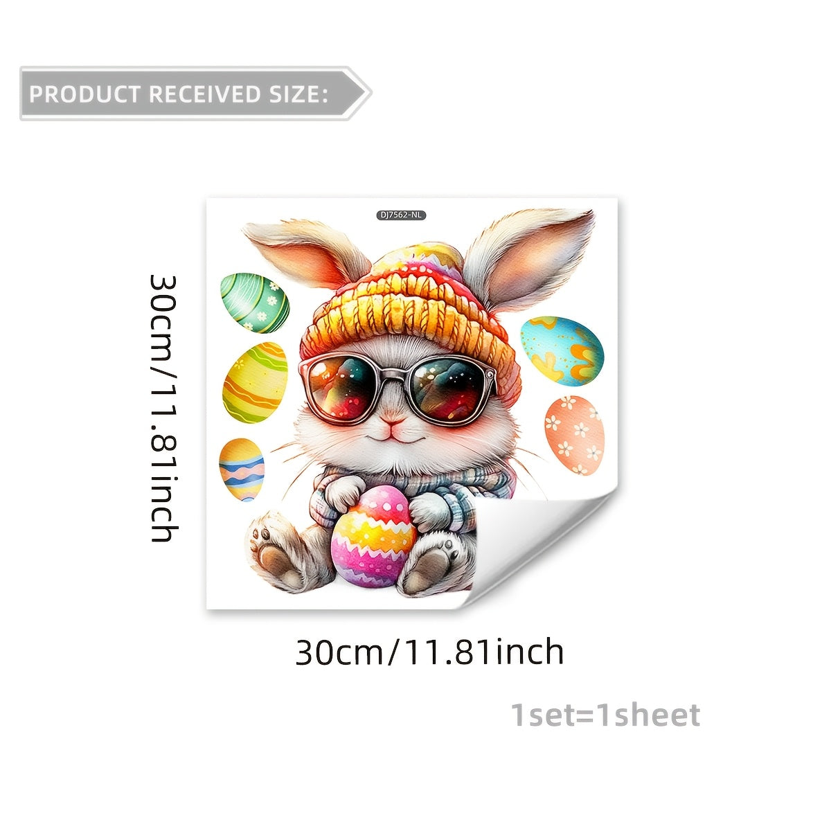 Двусторонний визуальный эффект Пасхального Крутого Кролика Наклейка на окно для раскрашивания яиц с повторно используемым ПВХ-материалом и стеклянным клеем - DJ7562-NL, толщина 5 мил