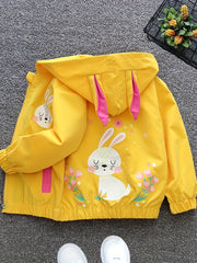 Girls' Hooded Coat with Rabbit and Flower Design for Spring and Fall Outdoor Activities