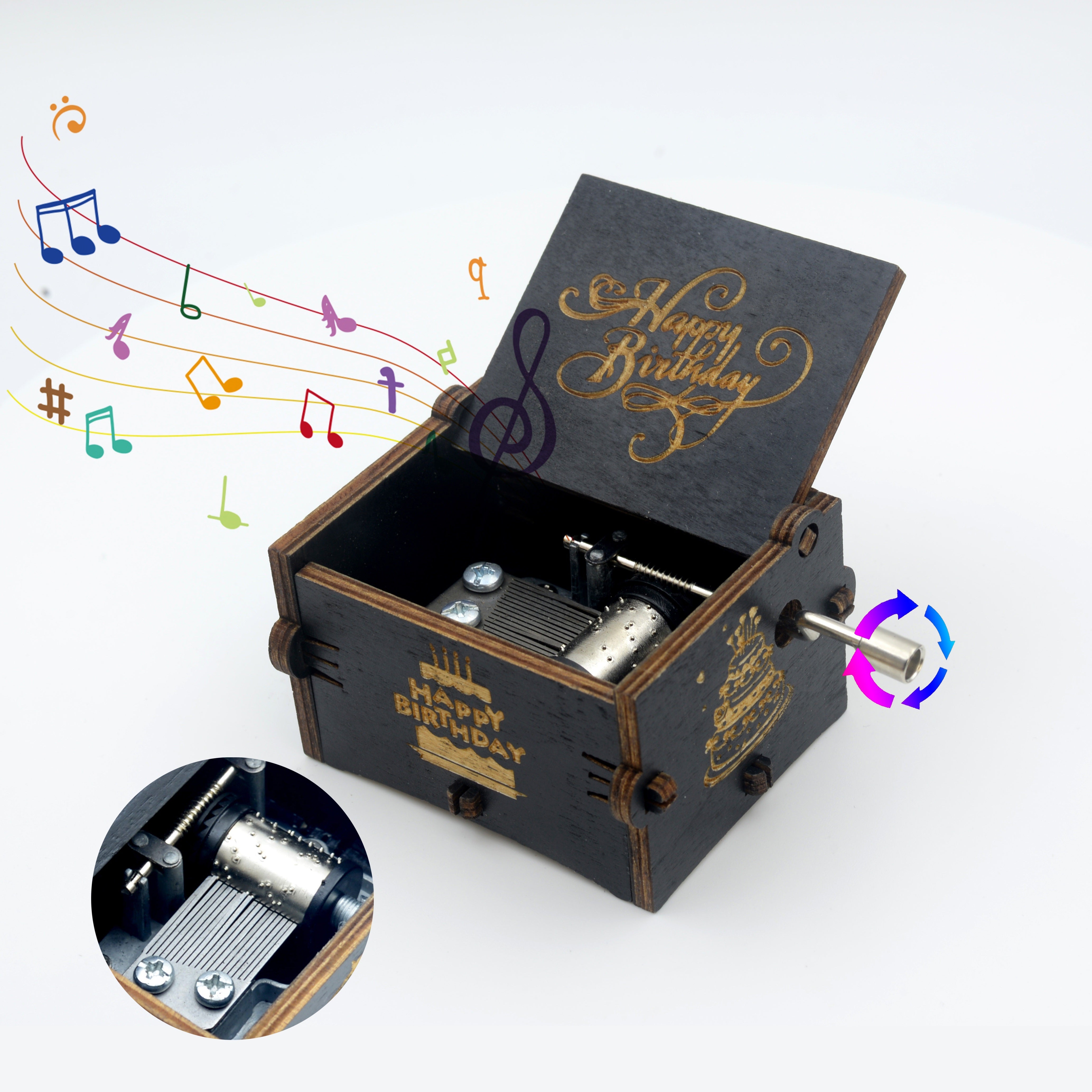 Винтажная деревянная музыкальная шкатулка с ручным приводом и мелодией "С днём рождения", не требует электричества, идеально подходит для дней рождения, Дня святого Валентина и Рождества.