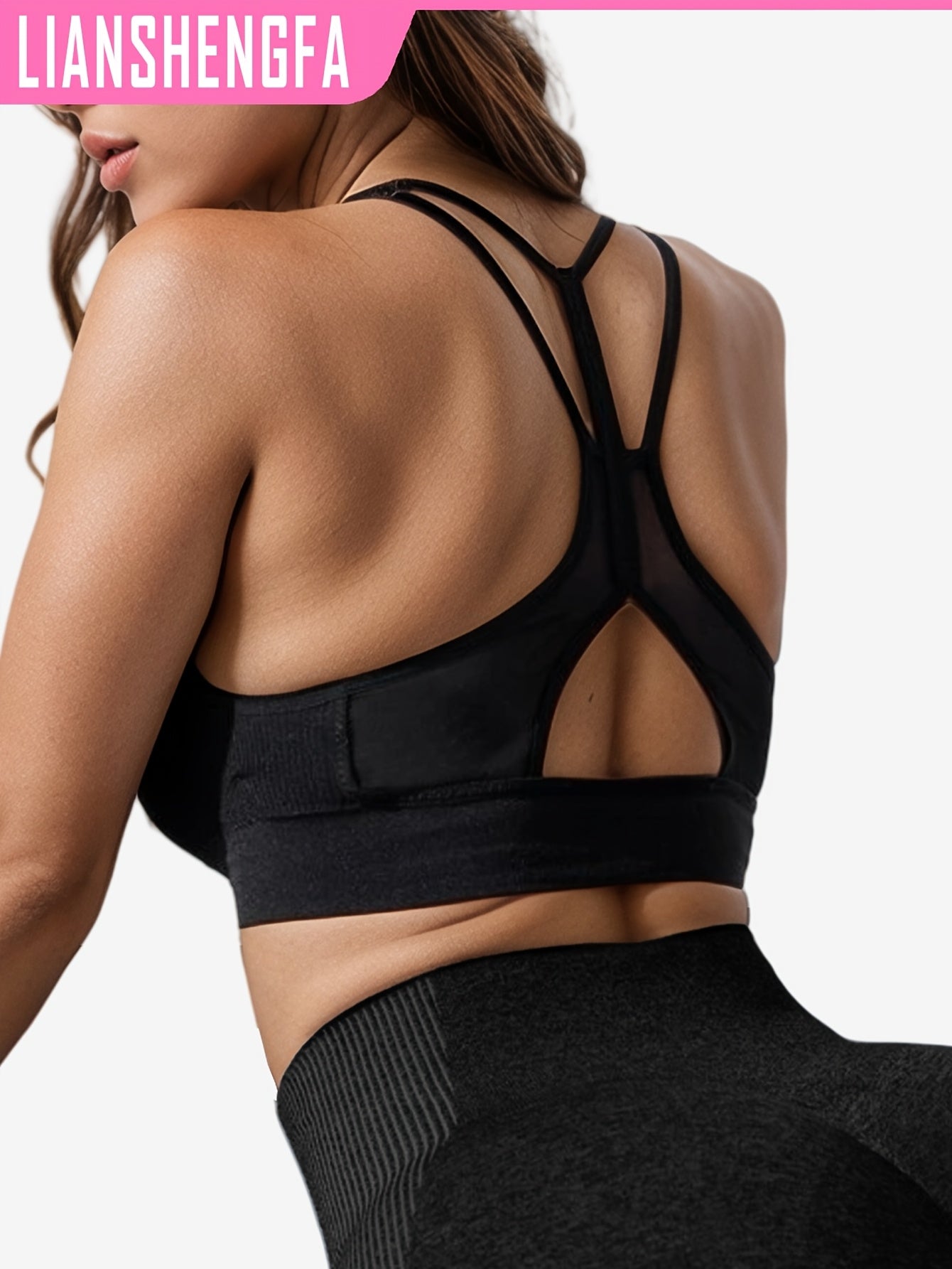 High-Elastic Sports Bra Seamless Yoga Tank Top Breathable Mesh Double Shoulder