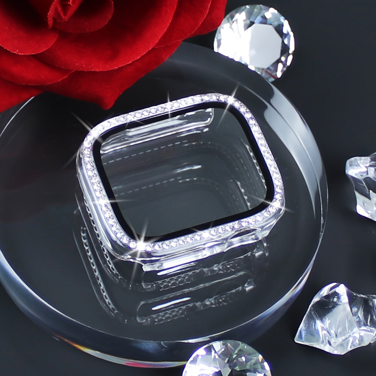 Women's Shiny Diamond PC Watch Shell with HD Hardened Glass Screen Protector for Apple Watch 40mm 44mm 45mm 49mm