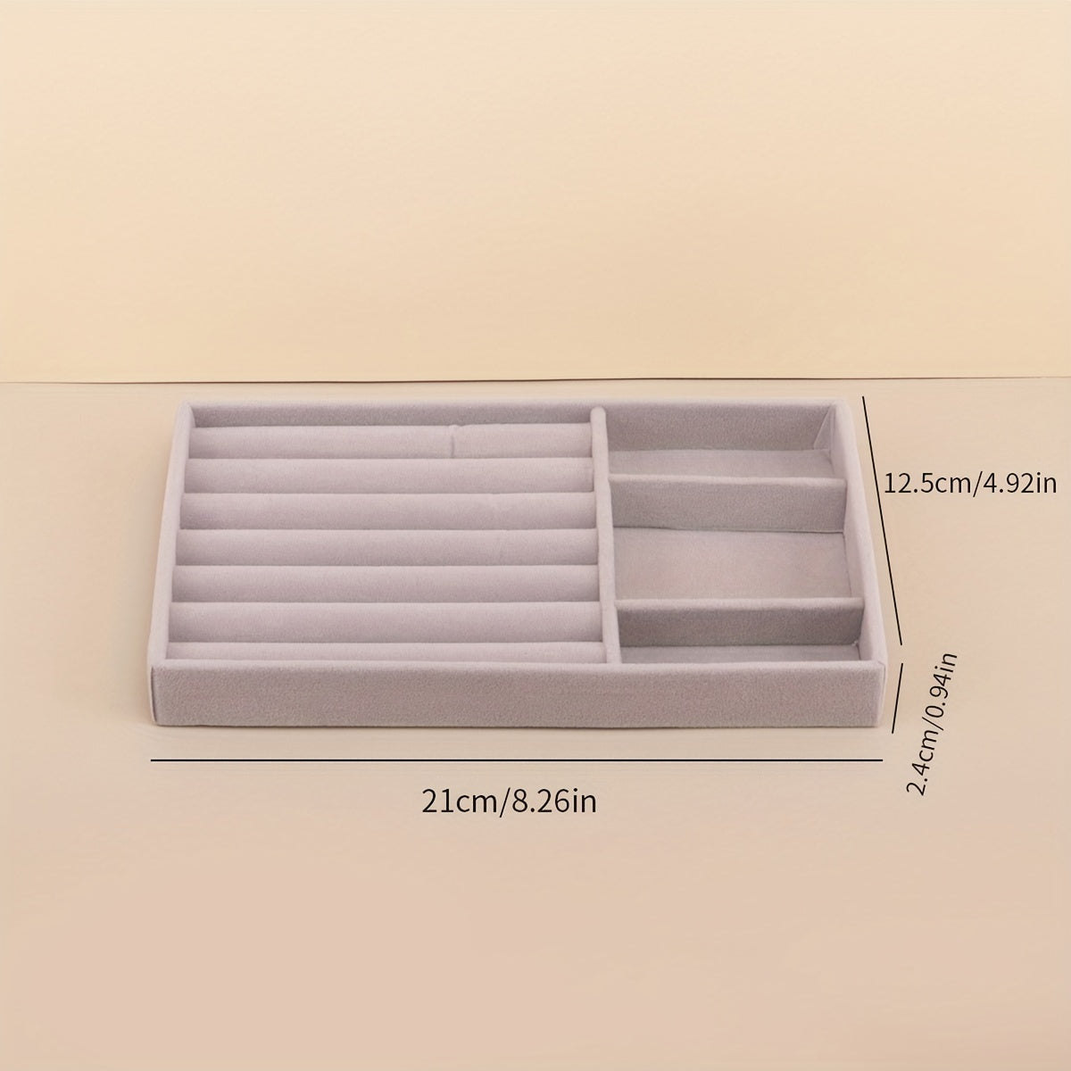 Grey Velvet Jewelry Tray Organizer with Compartments for Necklaces Bracelets Earrings Rings and Watches