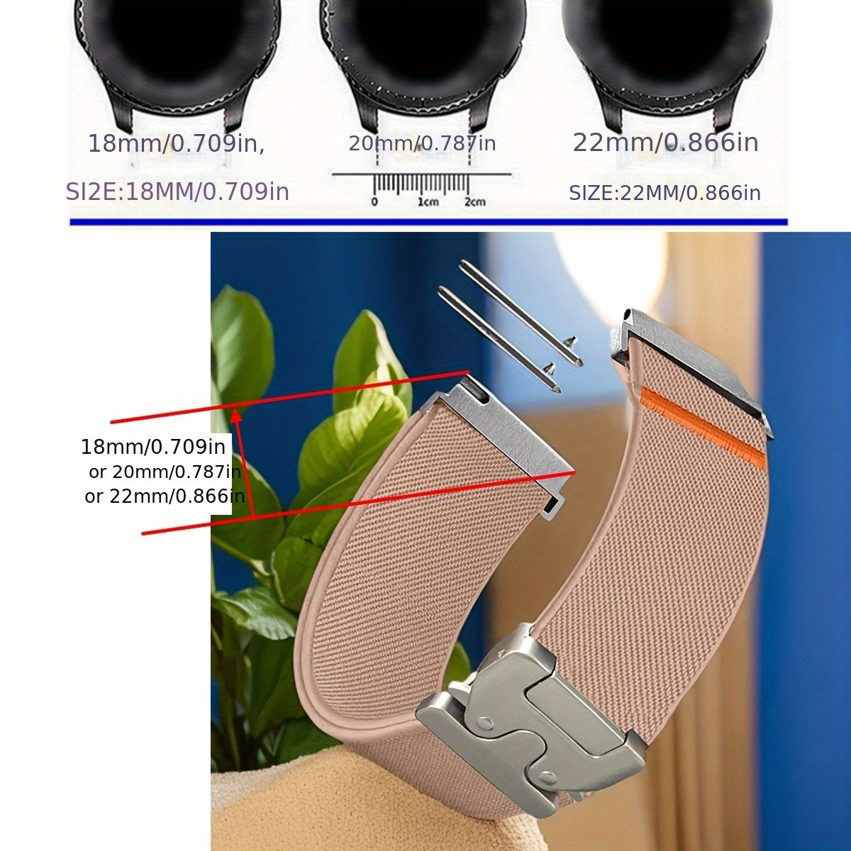 Adjustable Polyamide Watch Band Breathable Elastic Loop Strap with Parachute Buckle for Smartwatches