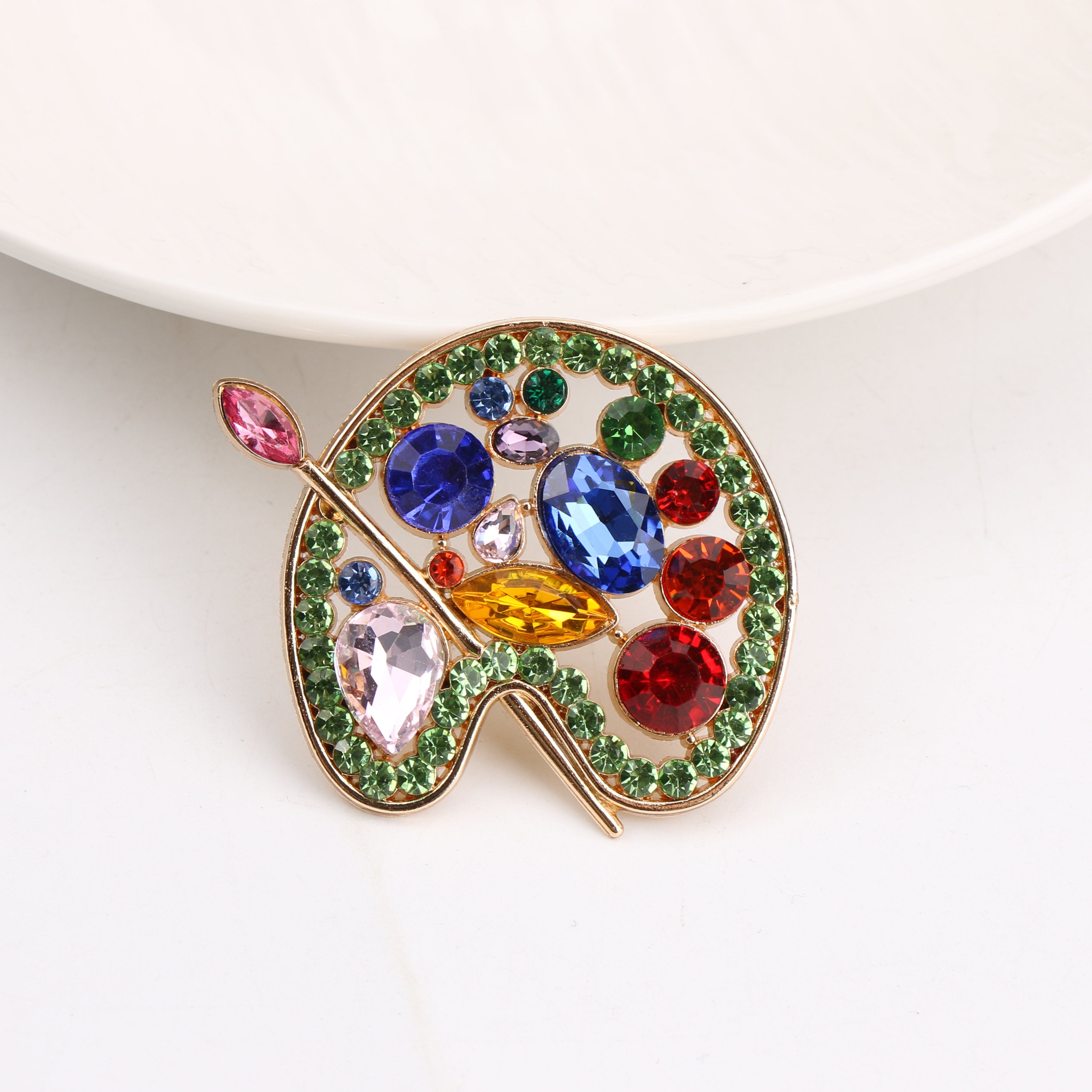 Colorful Rhinestone Fashion Palette Brooch - Perfect for Parties and Banquets, Versatile Collar & Blazer Pin