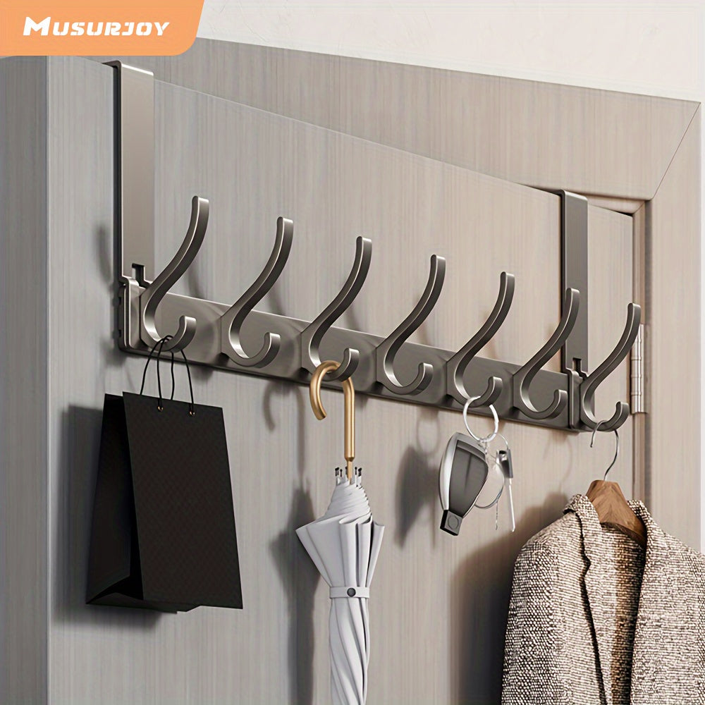 Heavy Duty Aluminum Over-the-Door Hook Chrome Finish Multi-Hook for Bathroom Kitchen Bedroom
