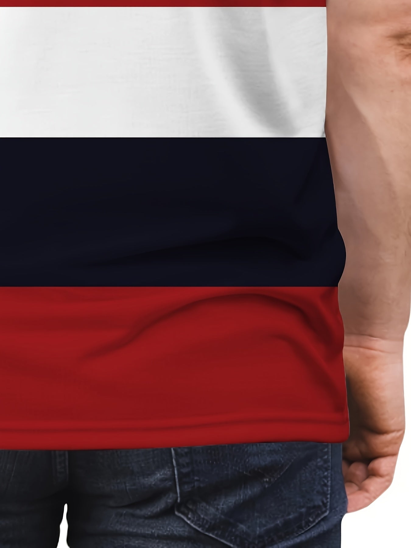 Camiseta de hombre de poliéster a rayas, cuello redondo, manga corta, casual, verano, transpirable, impresión digital