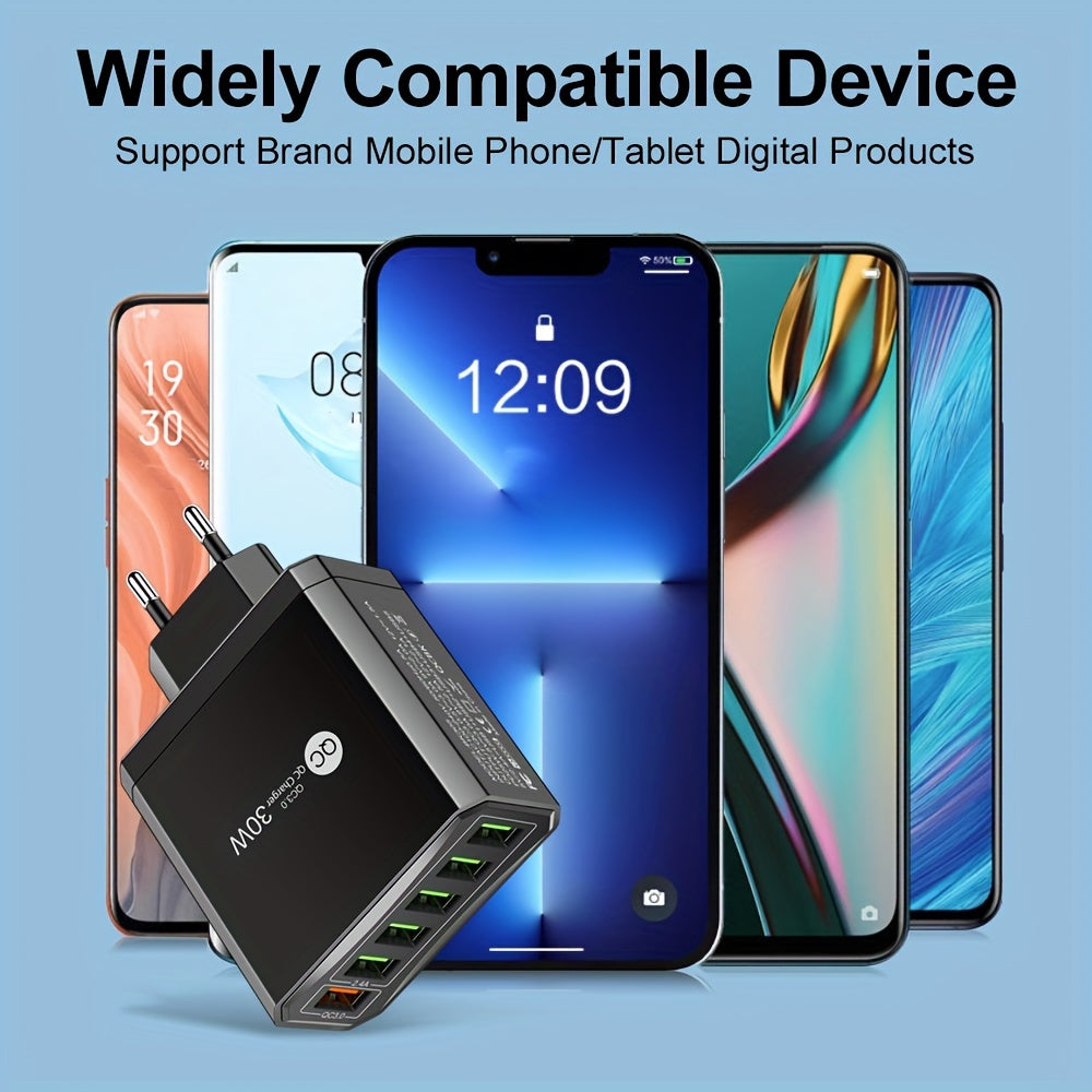 iPhone va Samsung uchun 30W 6-portli USB tez zaryadlovchi telefon zaryadkasi