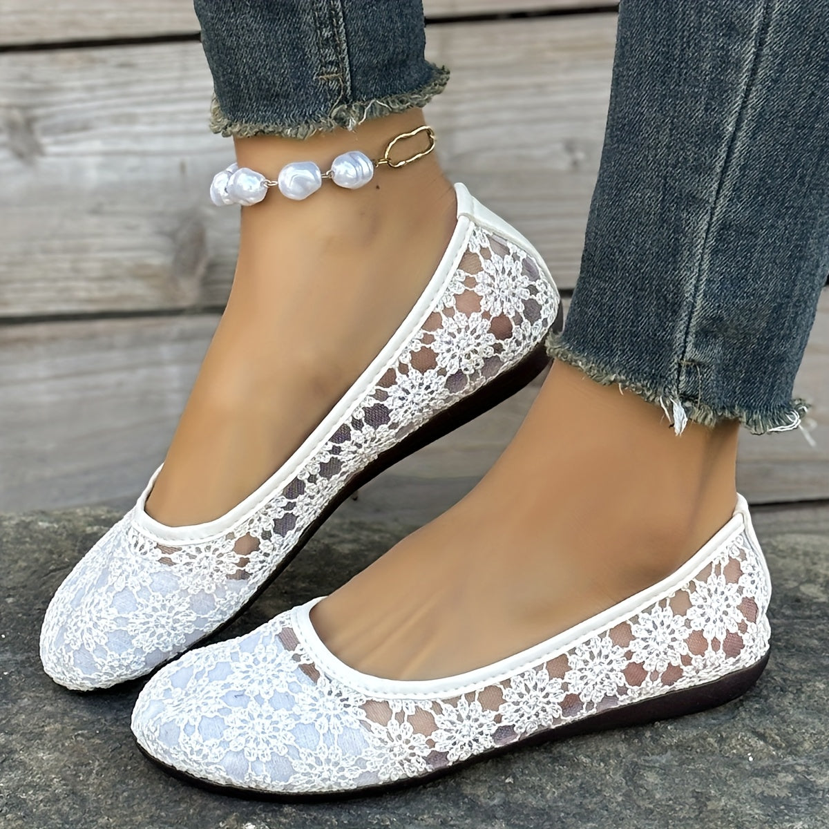 Ayollar uchun balet tufli bilan gulli korsaj nafas oladigan slip-on kundalik poyafzal