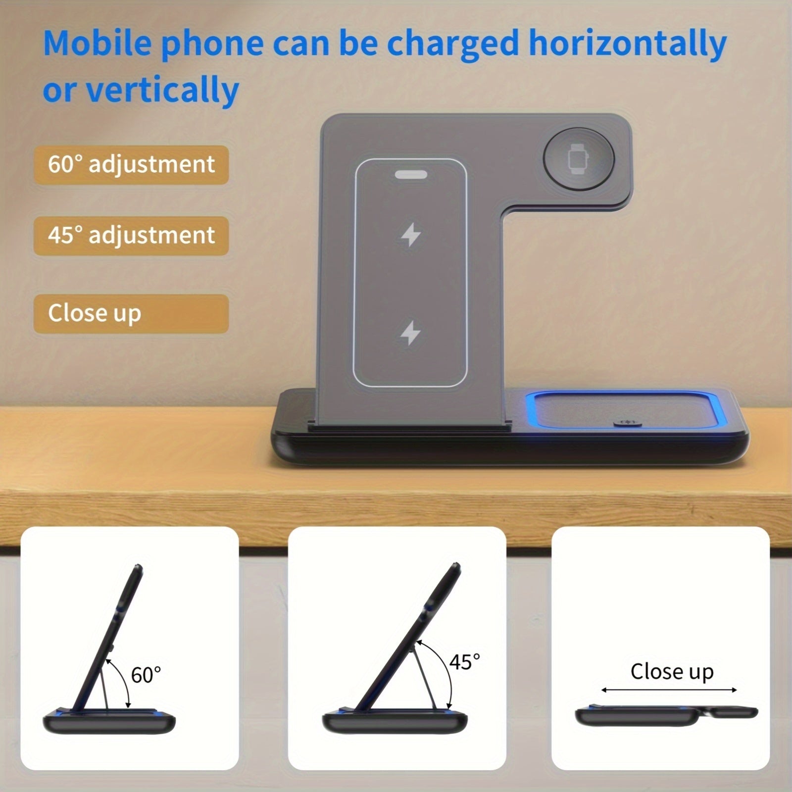 3-in-1 Wireless Charging Stand for iPhone, Apple Watch, AirPods