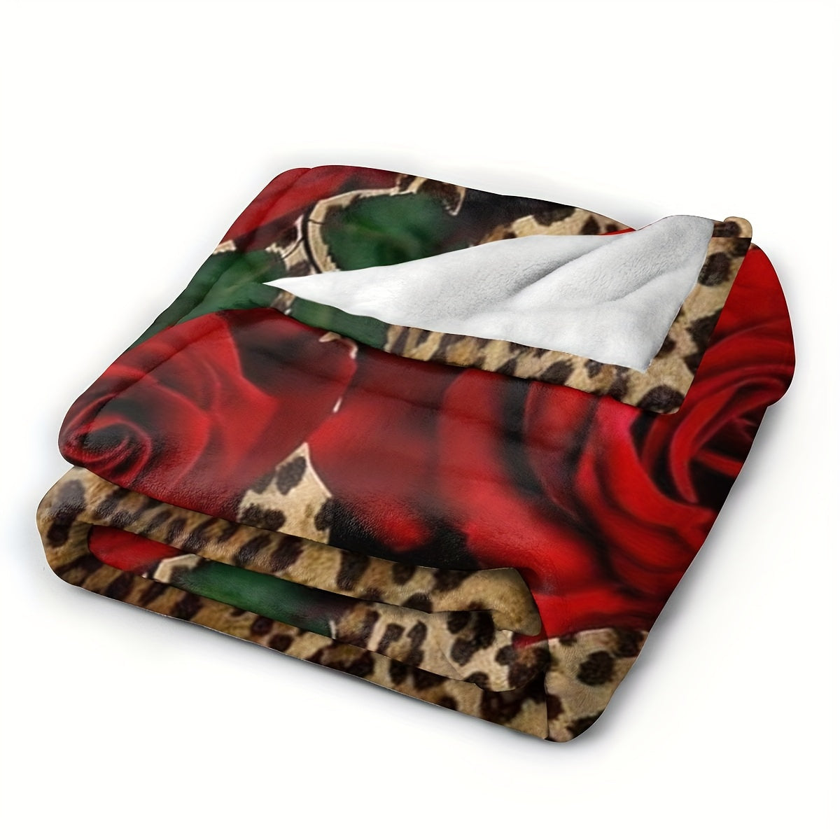 Leopard and Rose Print Flannel Throw Blanket Reversible Soft Warm for Couch Bed Travel