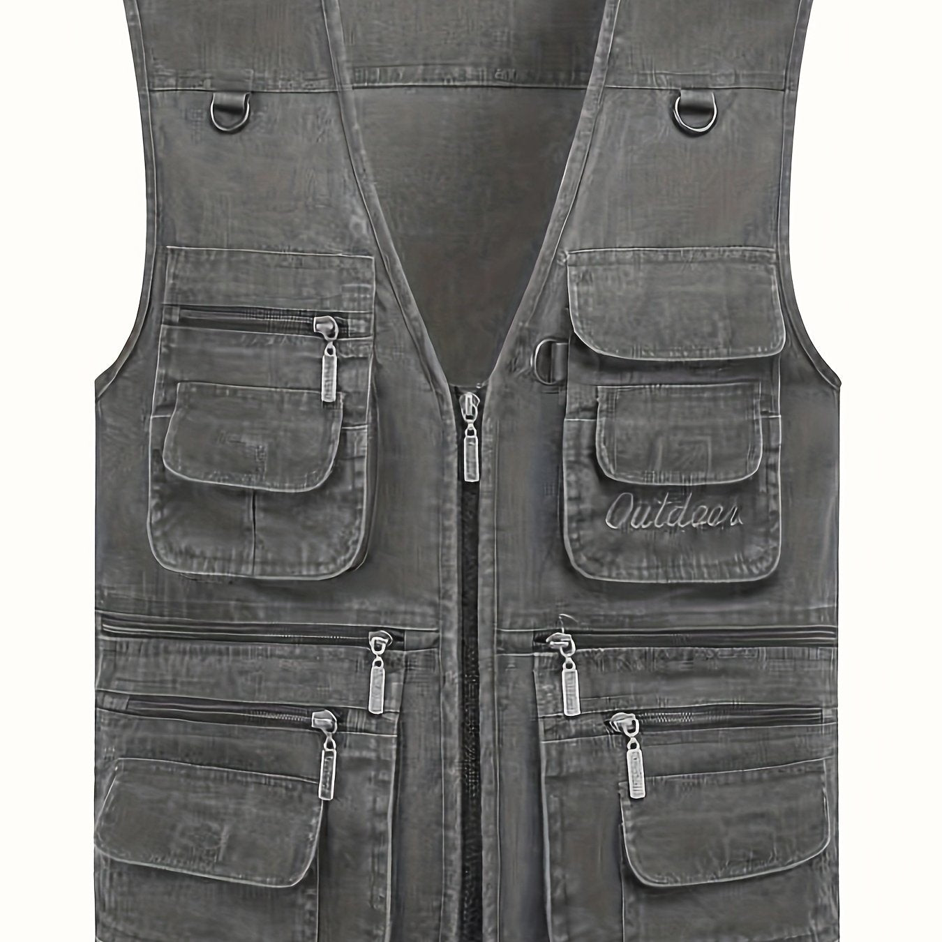 Plus Size Men's Cotton Blend Vest with Multiple Pockets for Spring Fall Winter
