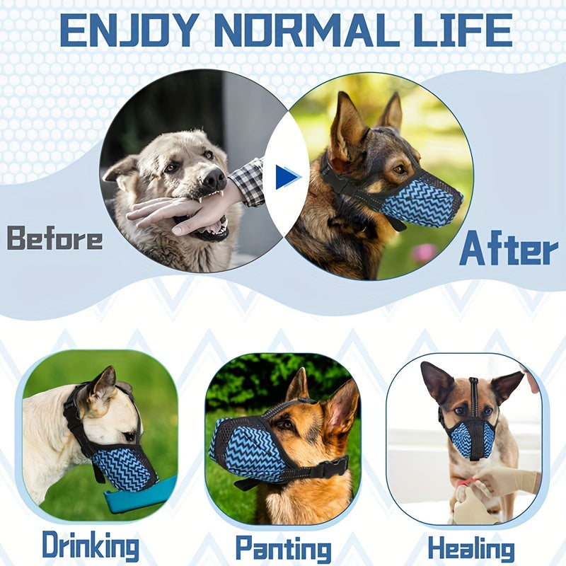 Reflective Nylon Dog Muzzle for Small Medium Large Dogs Blue Black Adjustable