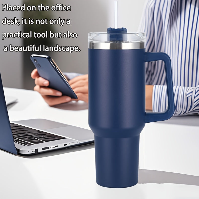 Vaso aislante de acero inoxidable con asa y pajilla para bebidas calientes y frías 20oz