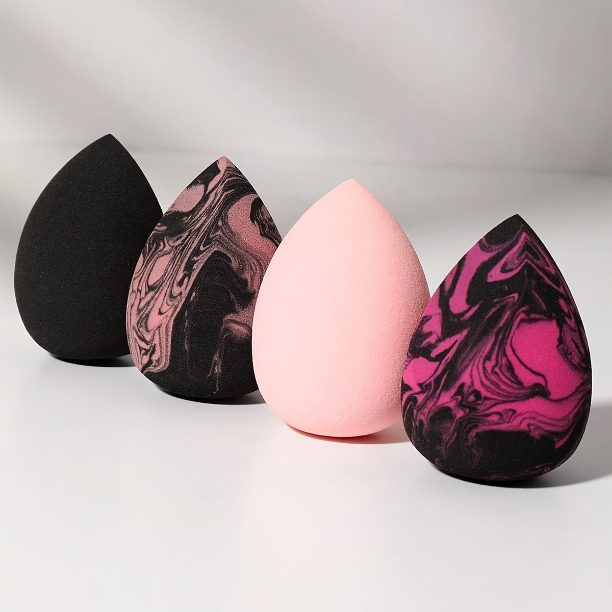 Kit de esponjas de maquillaje rosa de 4 piezas, esponjas en forma de gota de agua para líquidos y polvos