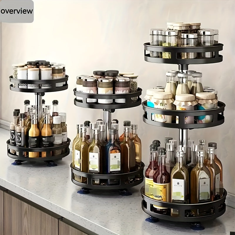 Round 3-Tier Rotating Storage Rack for Kitchen and Bathroom Organizer