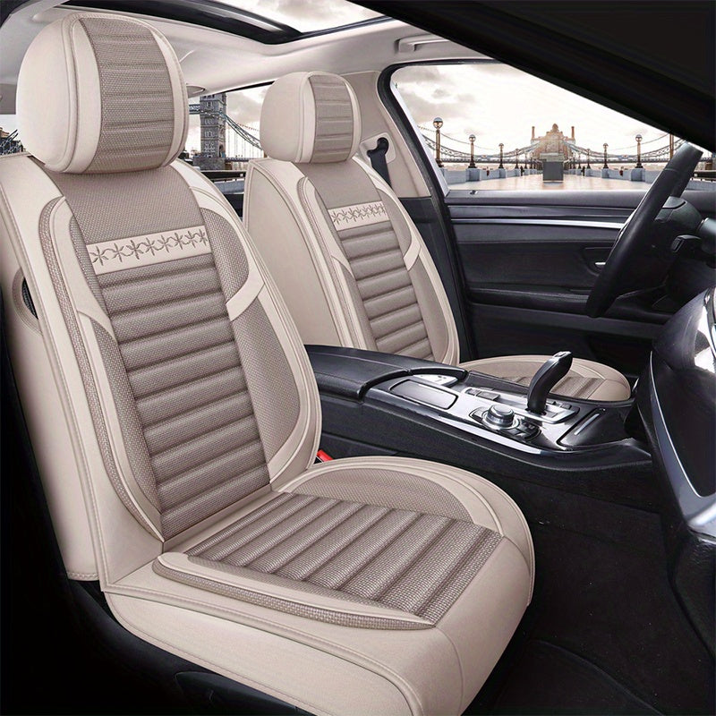 Universal Beige Car Seat Cushion Full Coverage Breathable Wear-Resistant