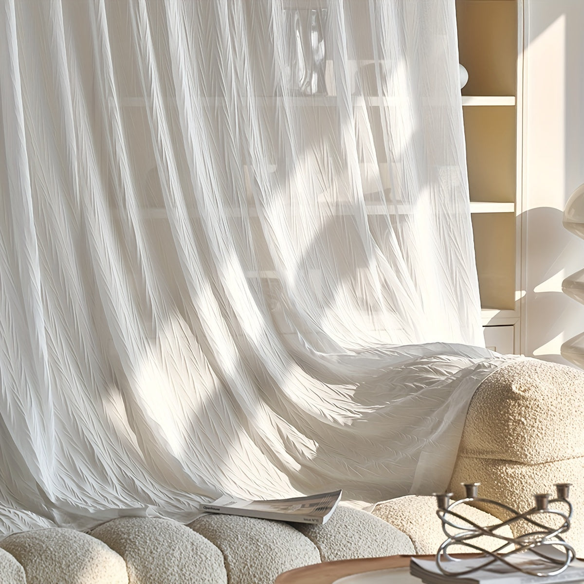 White Sheer Curtain with Rod Pocket for Living Room and Bedroom Decor