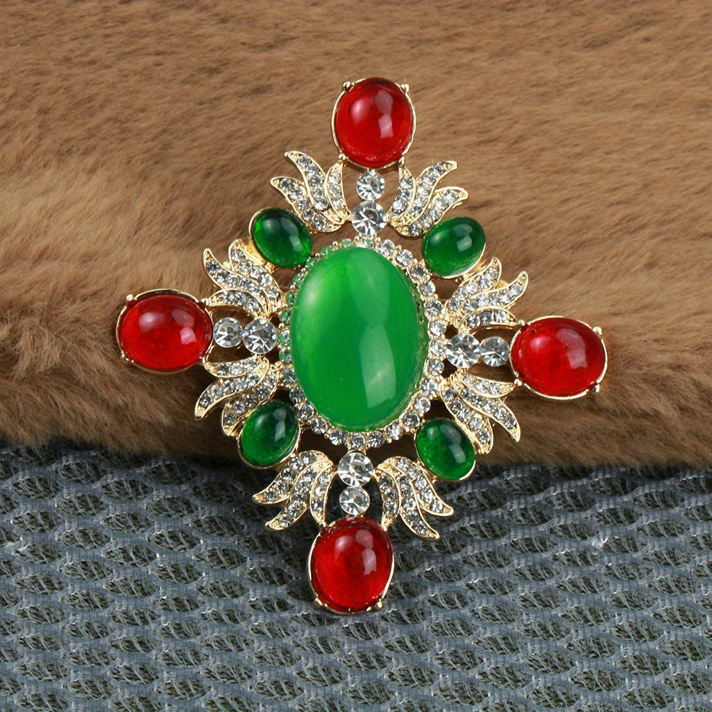 Vintage Enamel Brooch with Rhinestones Irregular Shape Elegant Jewelry Accessory