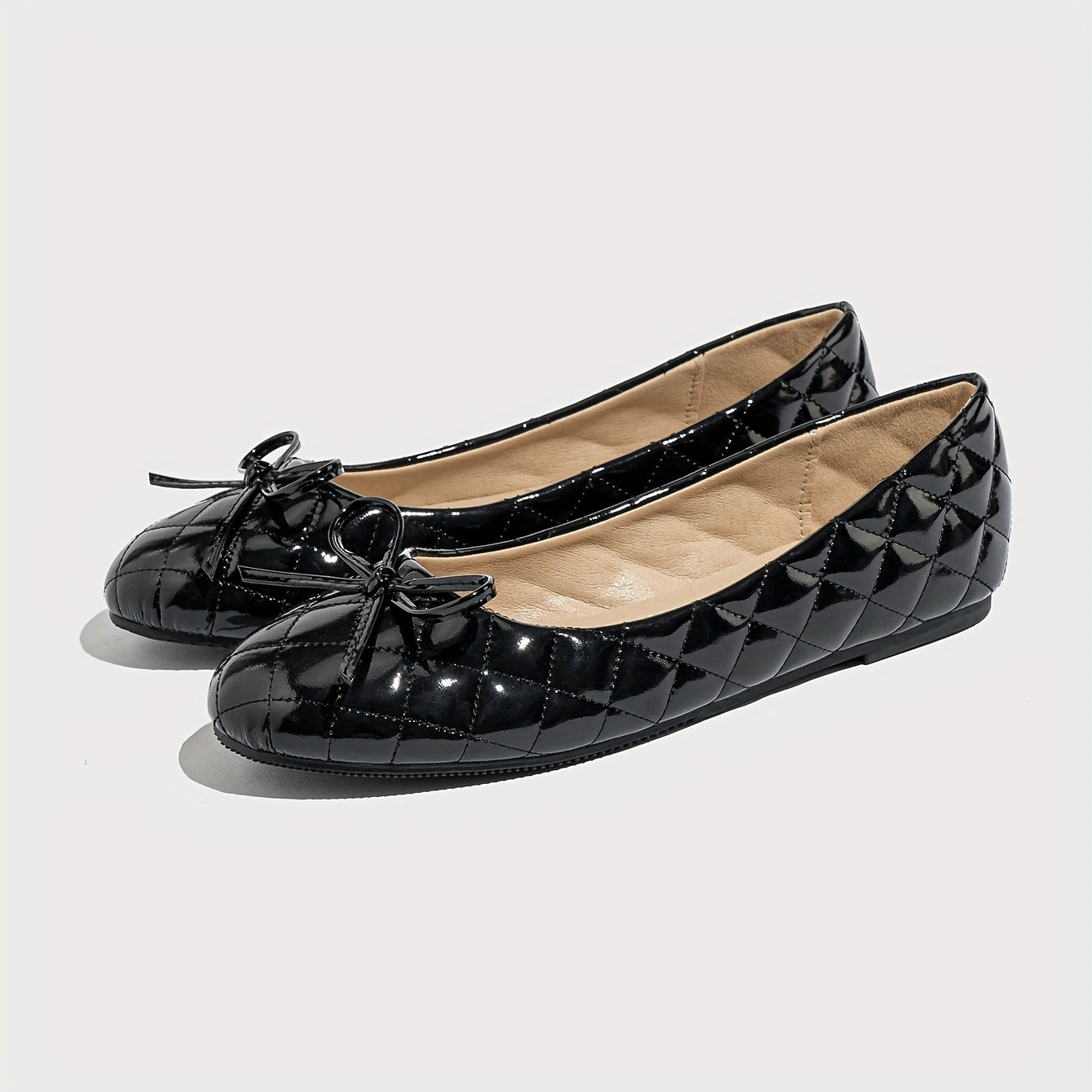 Women's Quilted Ballet Flats with Round Toe and Ankle Tie
