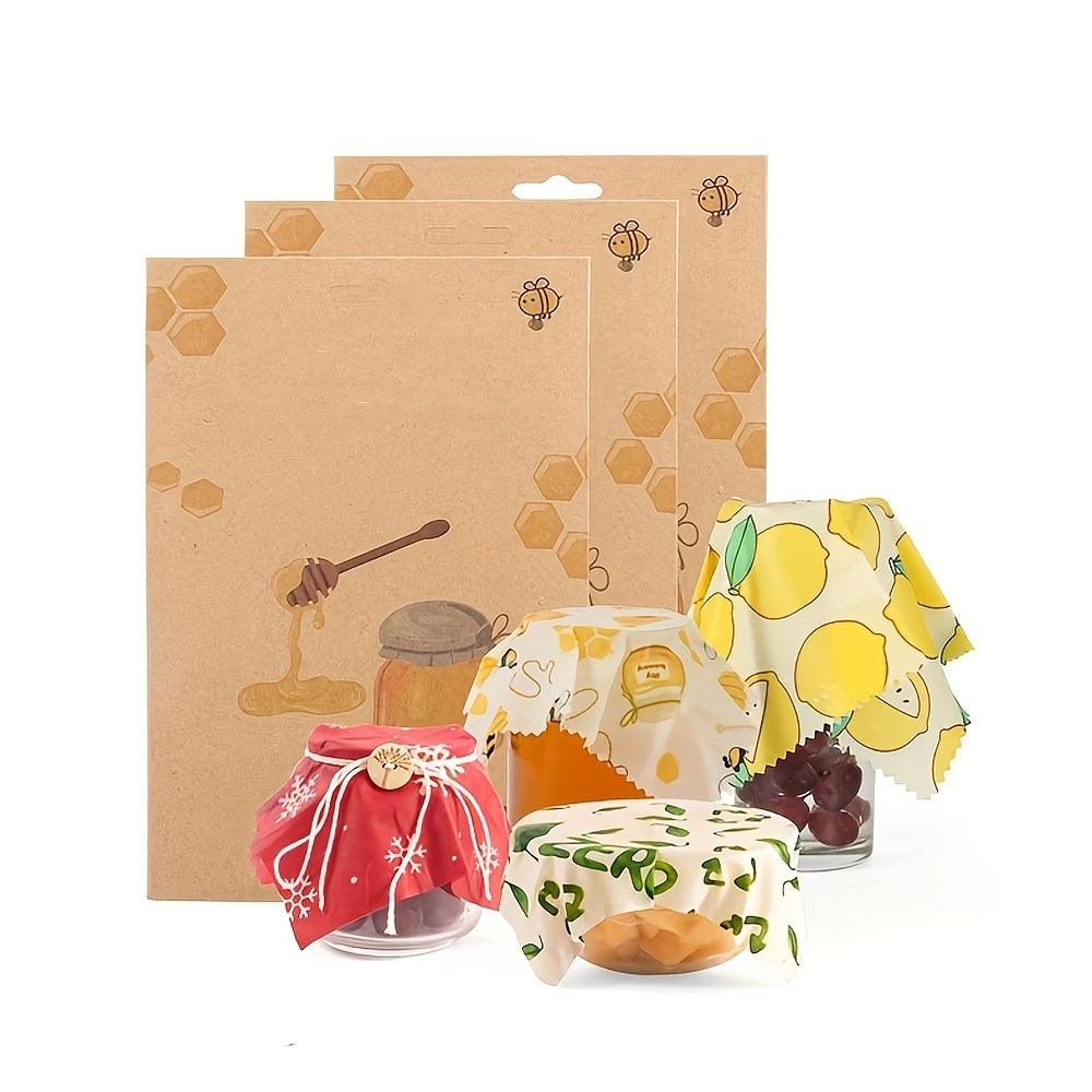 Reusable Beeswax Wraps Set of 3 for Food Storage and Freshness