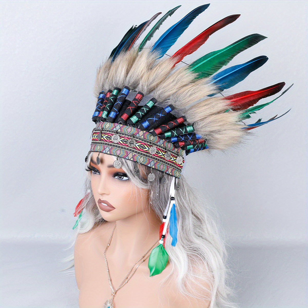 Colorful Man Headwear for Tribe Chief Halloween Masquerade Stage Performance Photography Prop