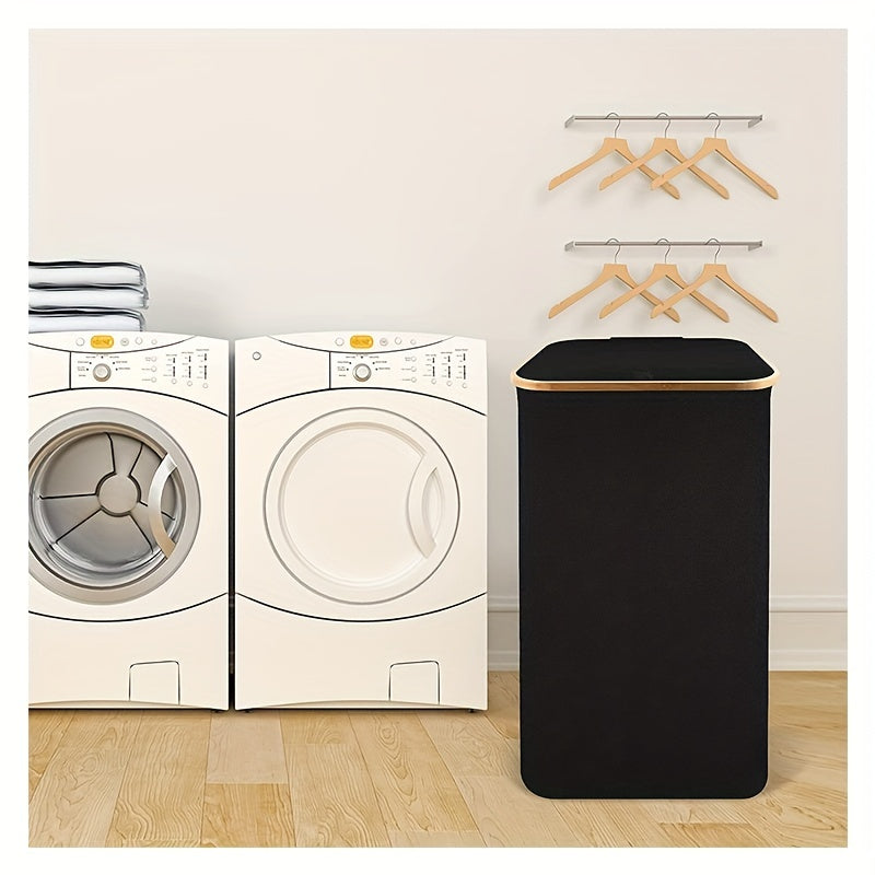 Foldable 100L Laundry Basket with Lid and Liner Grey Black for Bedroom Bathroom Dorm