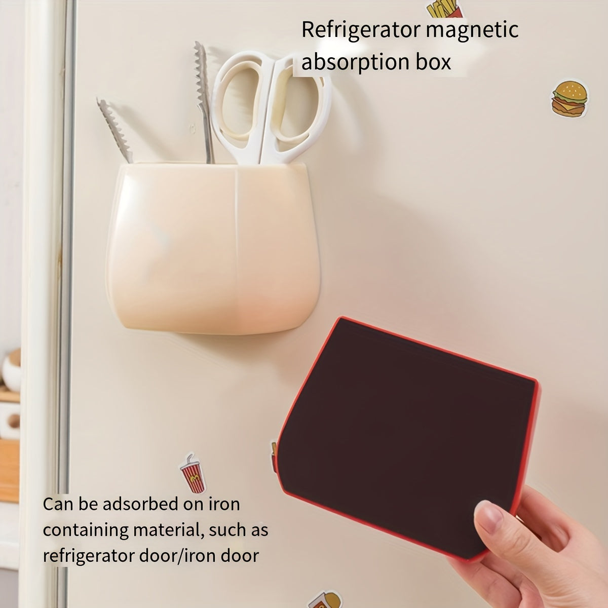 Magnetic Refrigerator Organizer with Pen Holder Plastic Storage Box for Kitchen and Desk