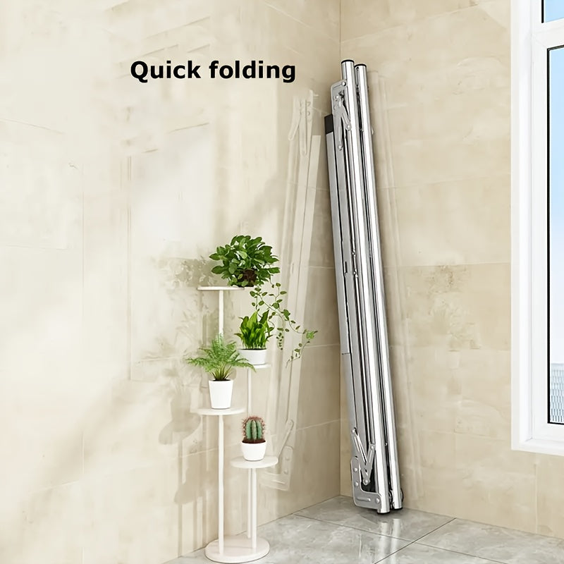 Foldable Metal Clothes Drying Rack with Adjustable Double Rods and Windproof Hooks