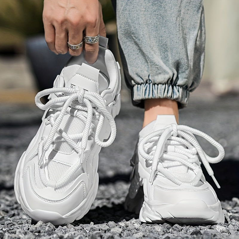 Men's White Thick-Soled Height-Increasing Casual Sneakers for All Seasons