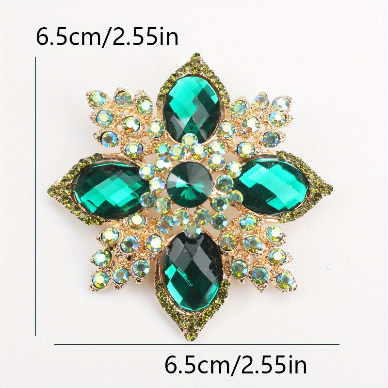Vintage Green Rhinestone Flower Brooch Baroque Style Irregular Shape