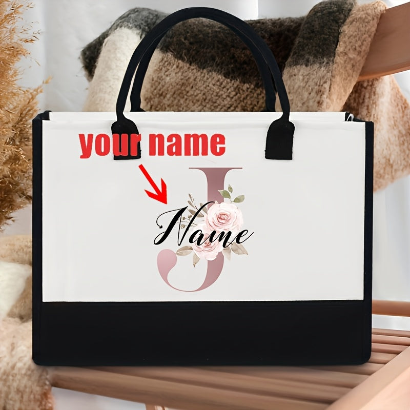 Personalized Polyester Tote Bag with Custom Initial and Floral Design for Bachelorette Party